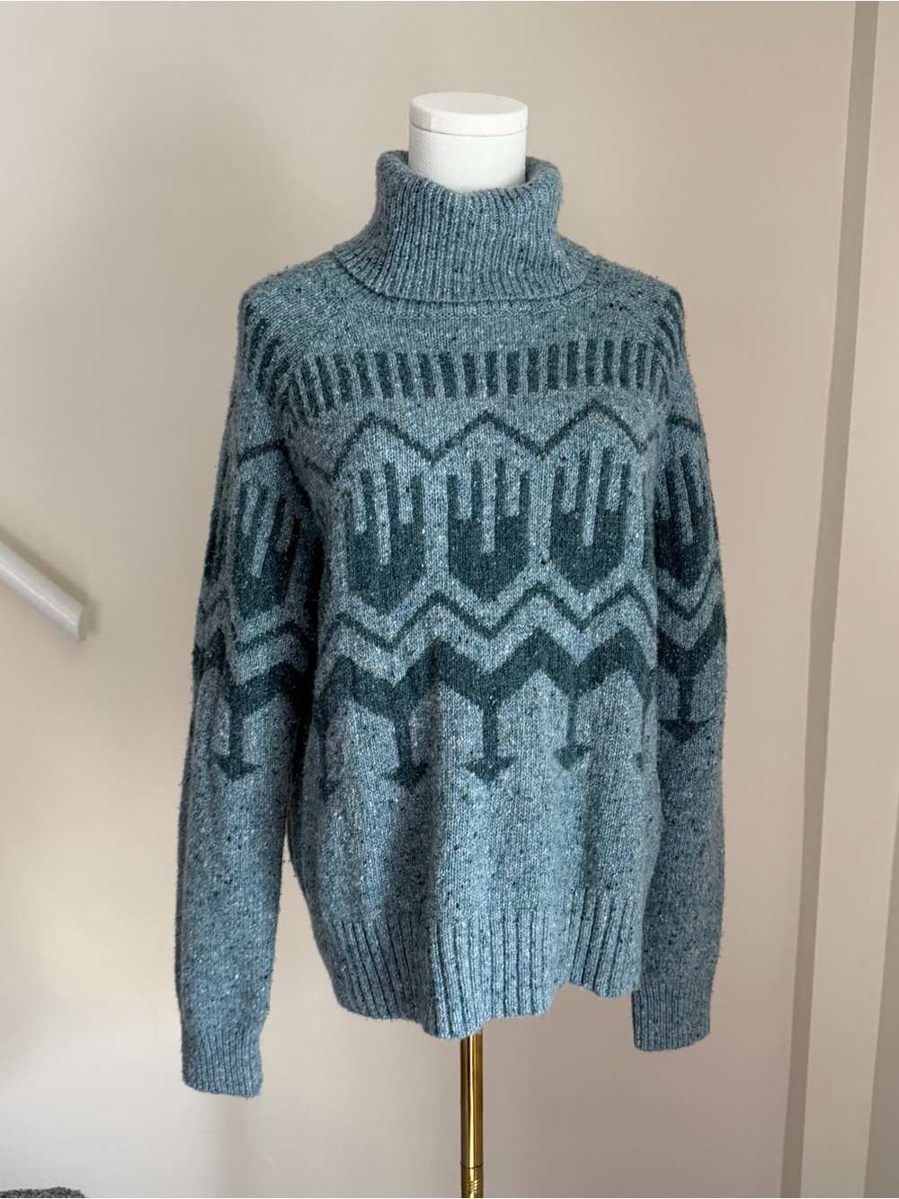 Obermeyer Alpaca & Wool Blend Willow Turtle Neck Nordic Fair Isle Knit Sweater M